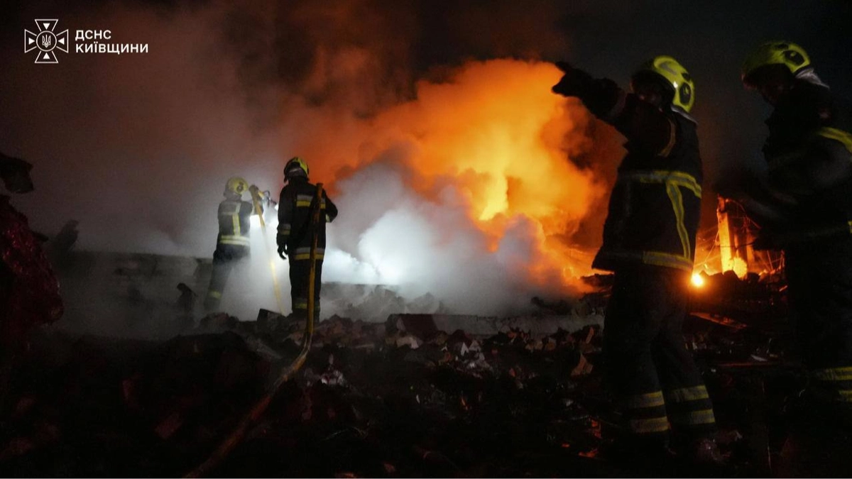 Nighttime Russian strikes on Kyiv Oblast: timber plant catches fire, warehouses, houses and cars damaged – photos